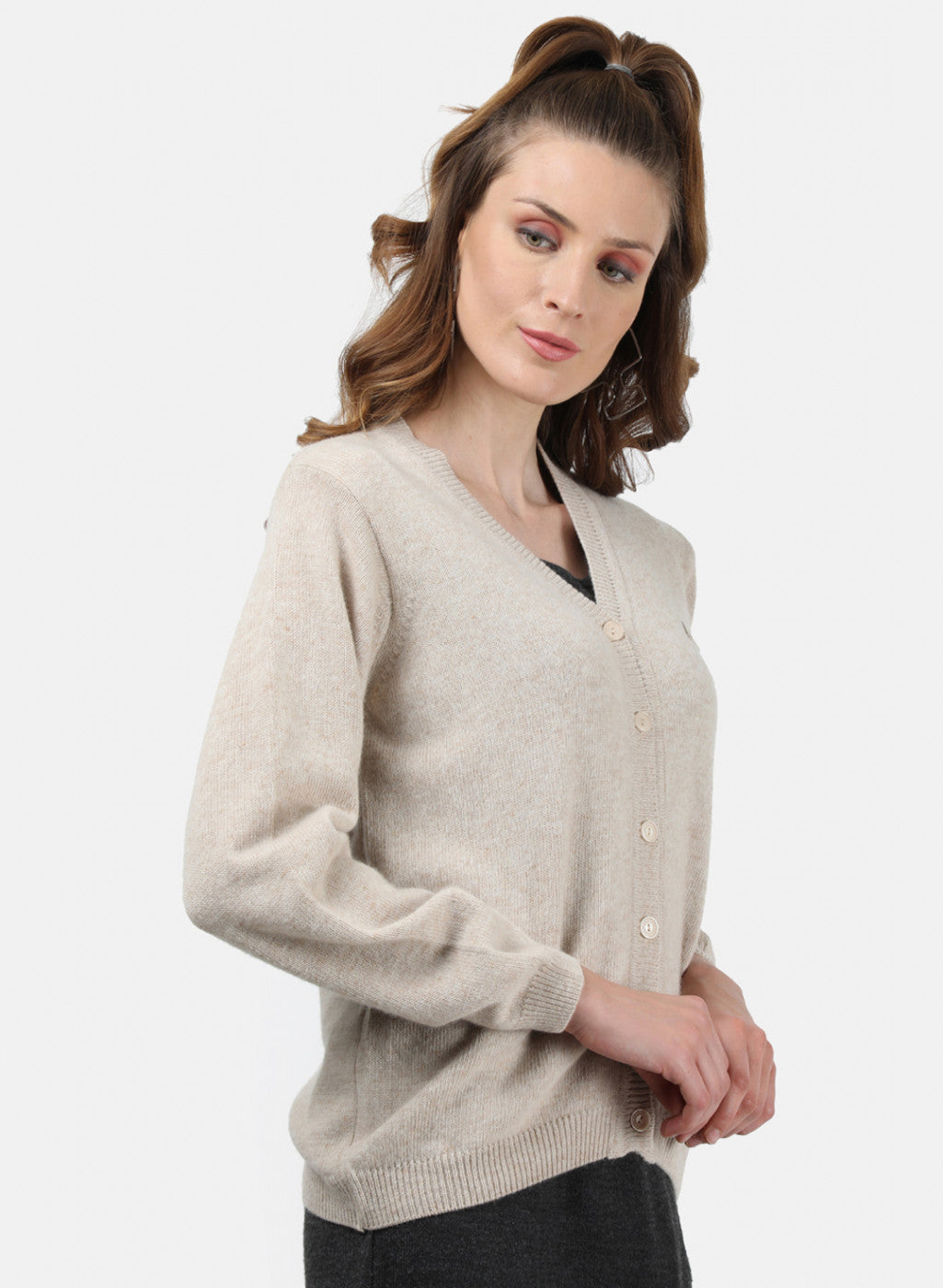 Women Beige Solid Cardigan