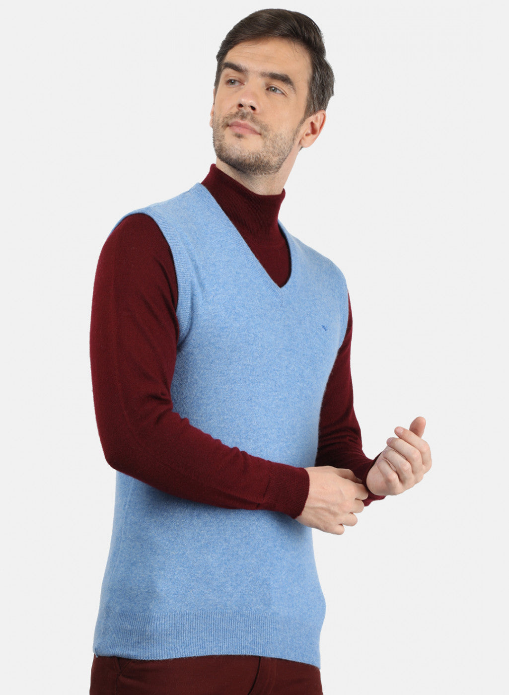 Men Blue Solid Sweater