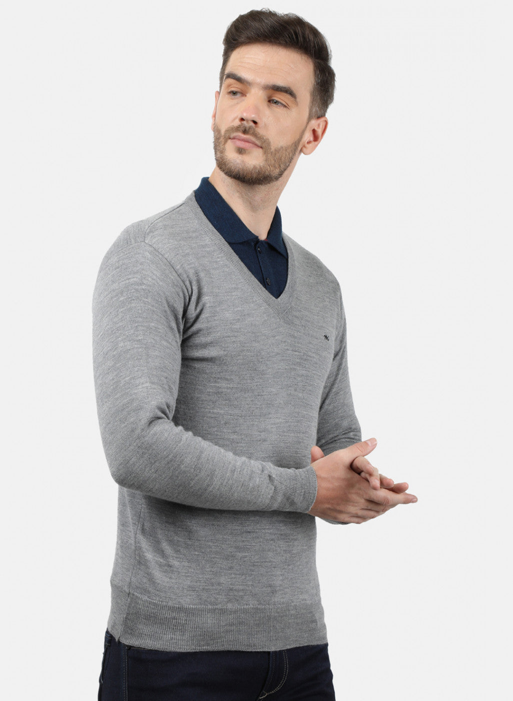 Men Grey Solid Pullover