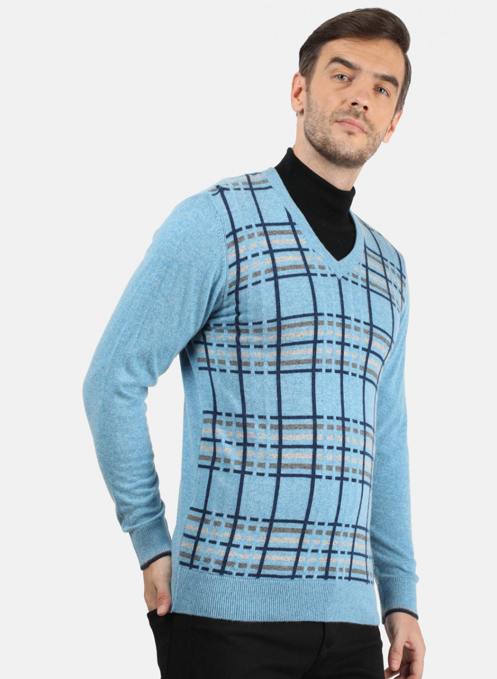 Men Sky Blue Solid Pullover