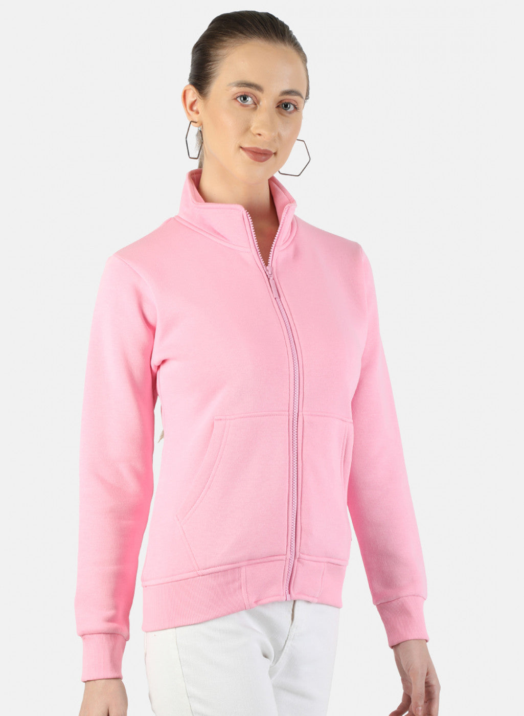 Women Pink Plain Sweatshirt