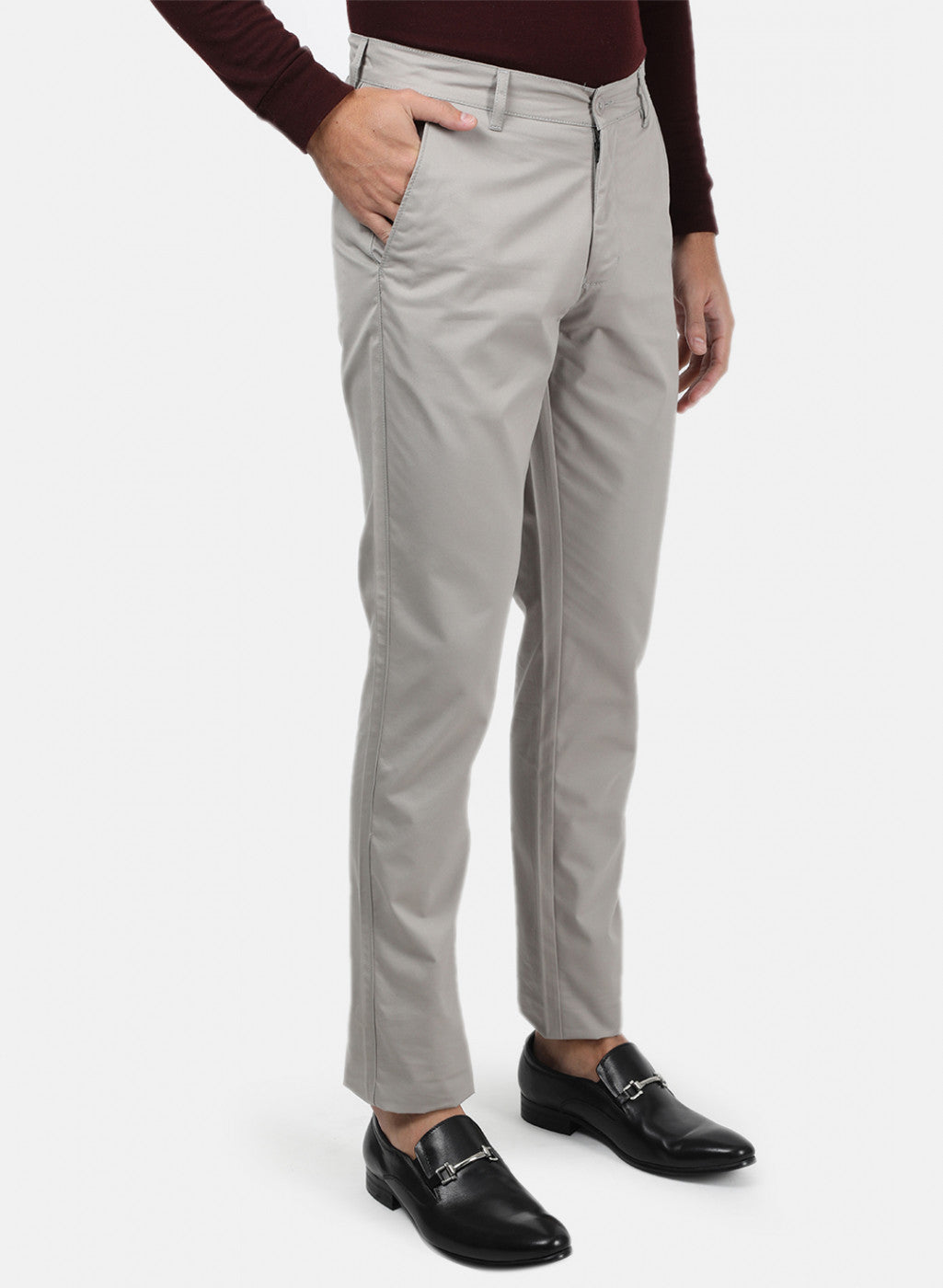 Men Grey Plain Trousers