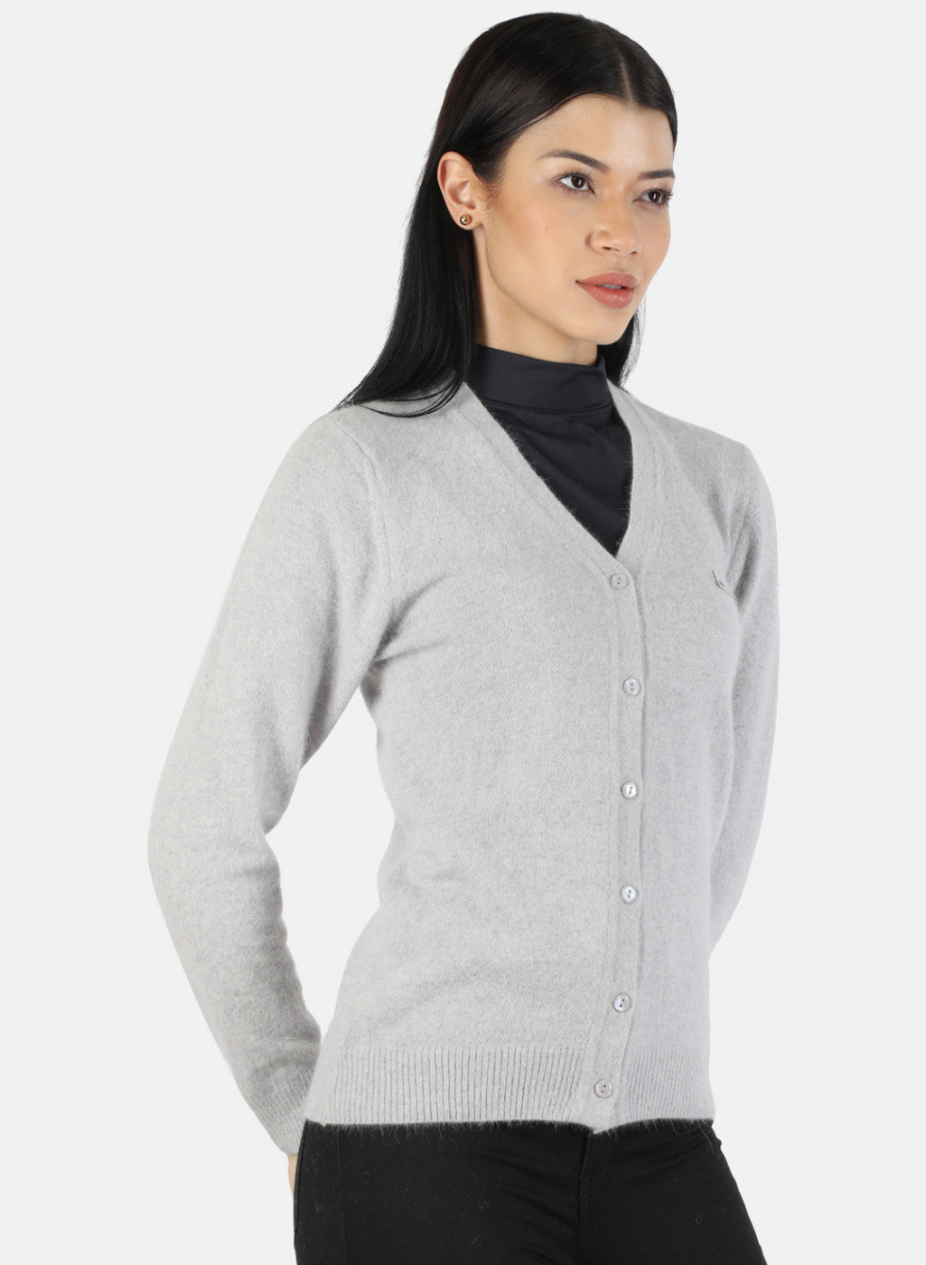 Women Grey Melange Solid Cardigan