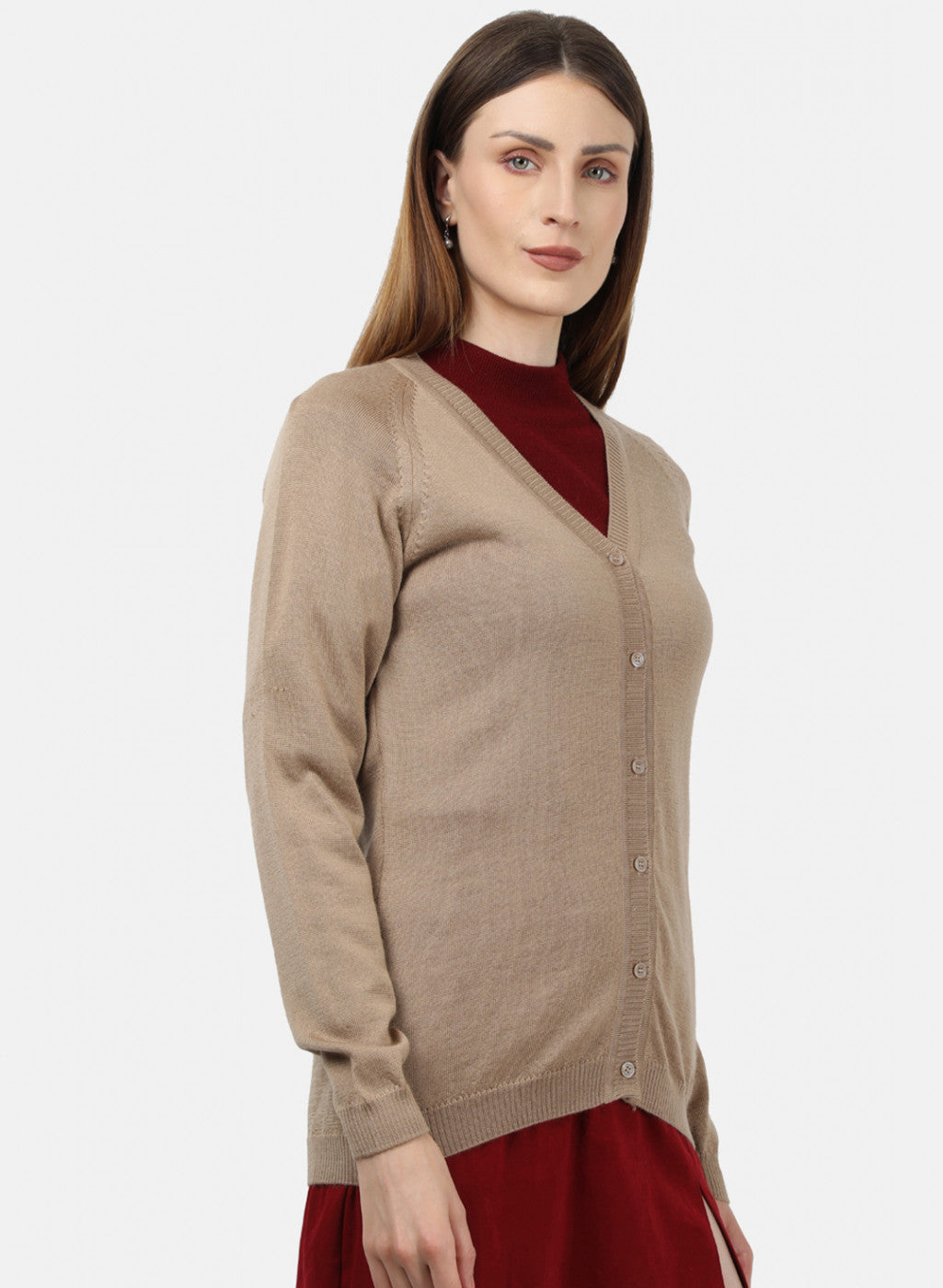 Women Light Brown Solid Cardigan