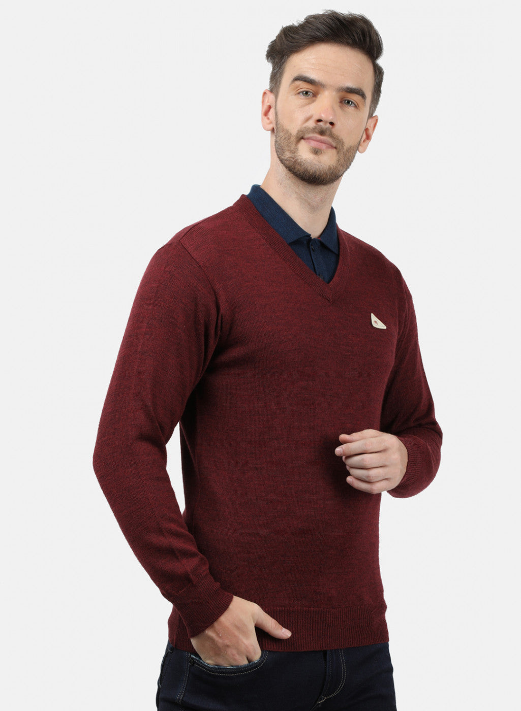 Men Maroon Solid Pullover