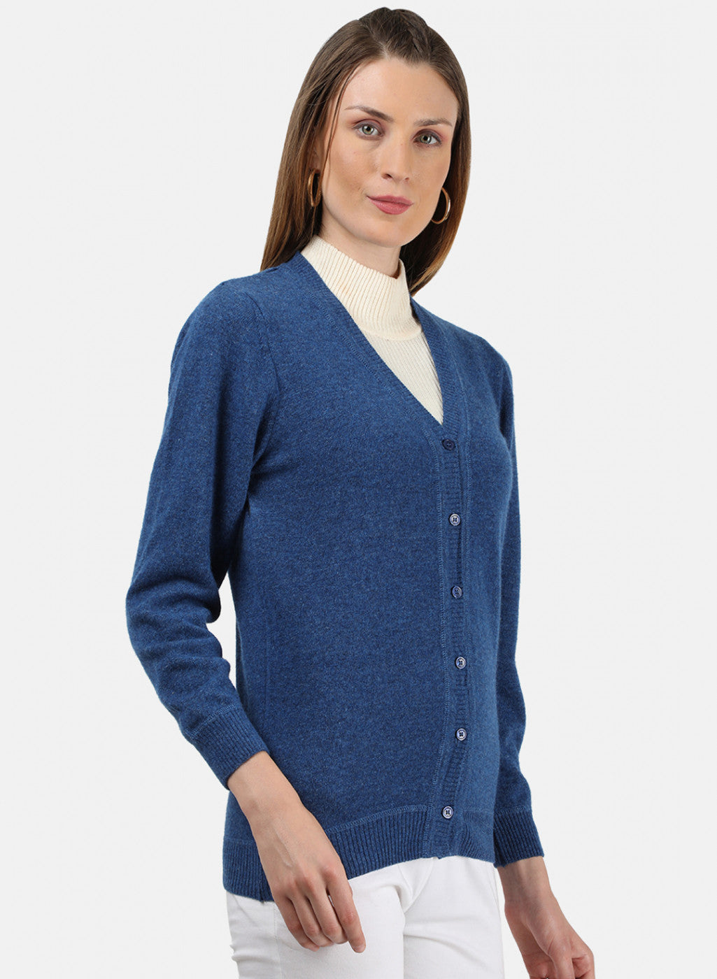 Women Blue Solid Cardigan