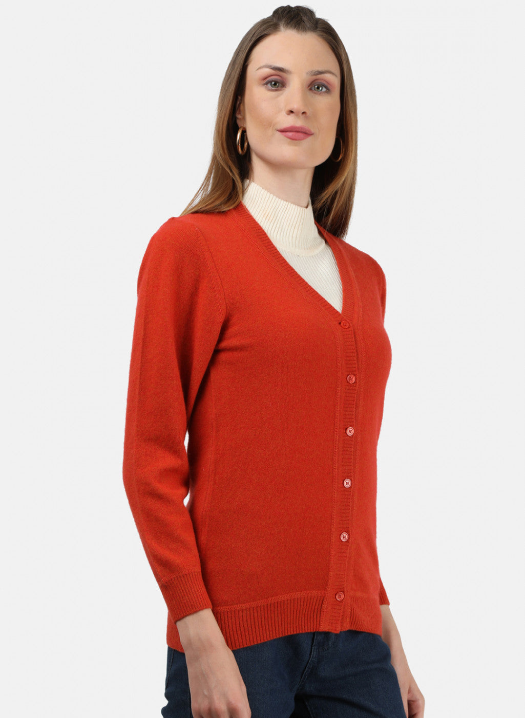 Women Orange Solid Cardigan