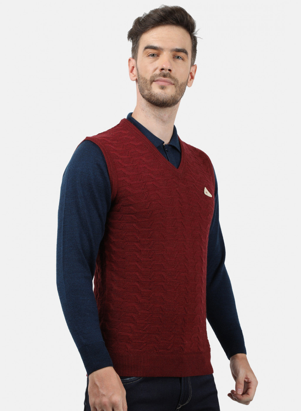 Men Maroon Self Sweater