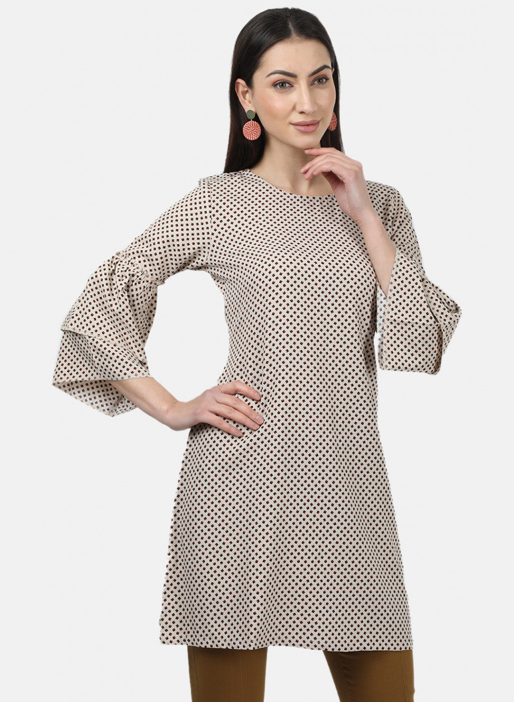 Womens Beige Printed Tunics