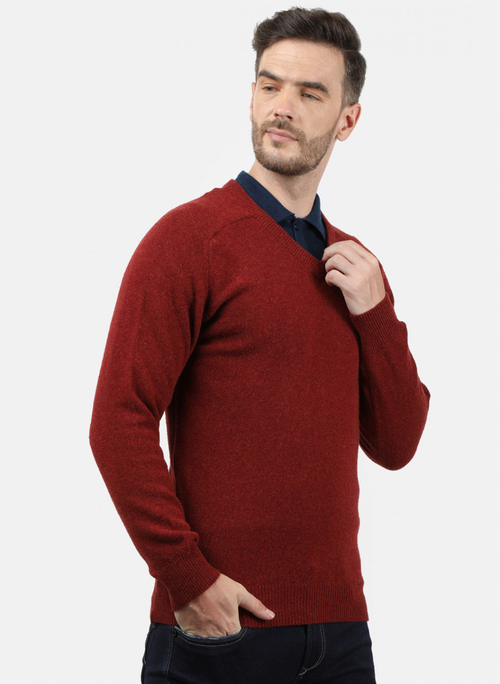 Men Maroon Solid Pullover