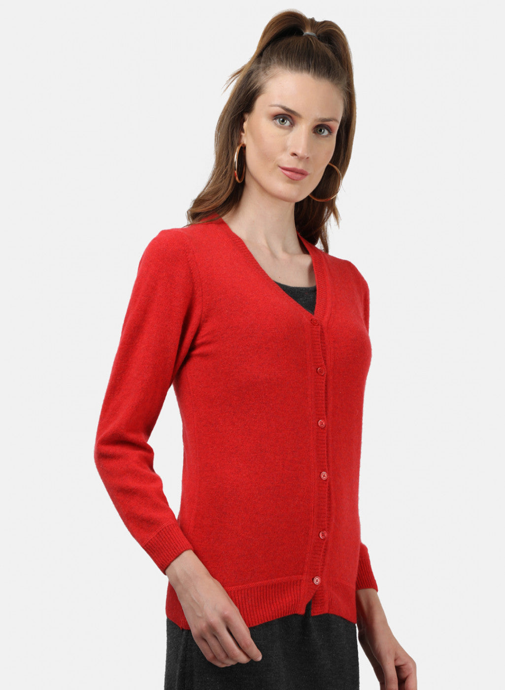 Women Red Solid Cardigan