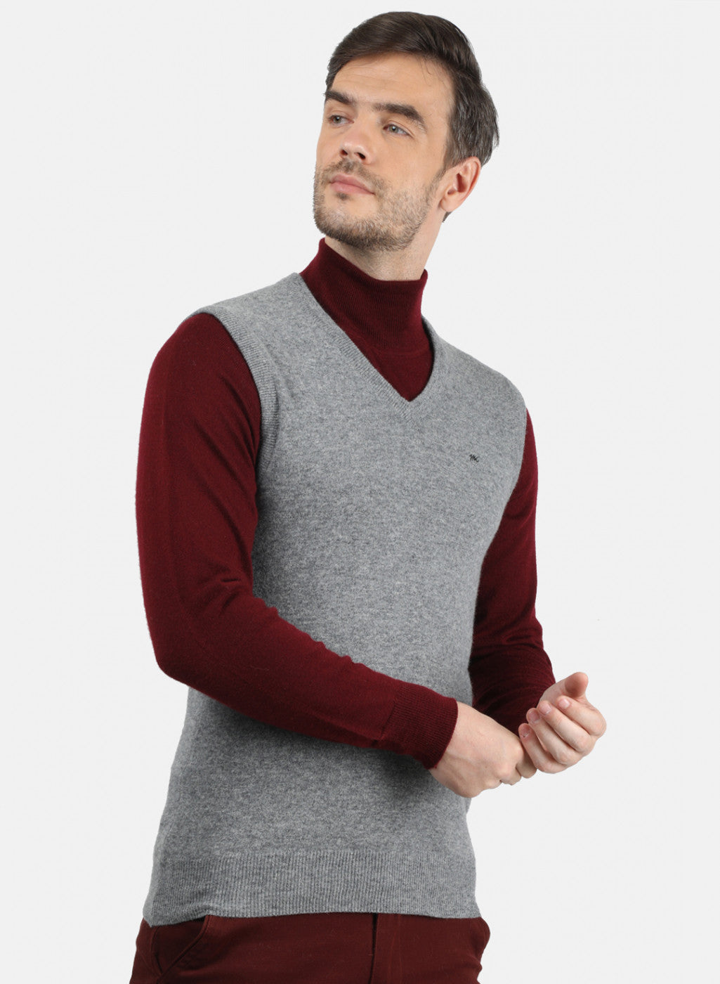 Men Grey Solid Sweater