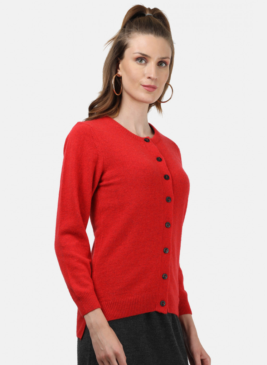 Women Red Solid Cardigan