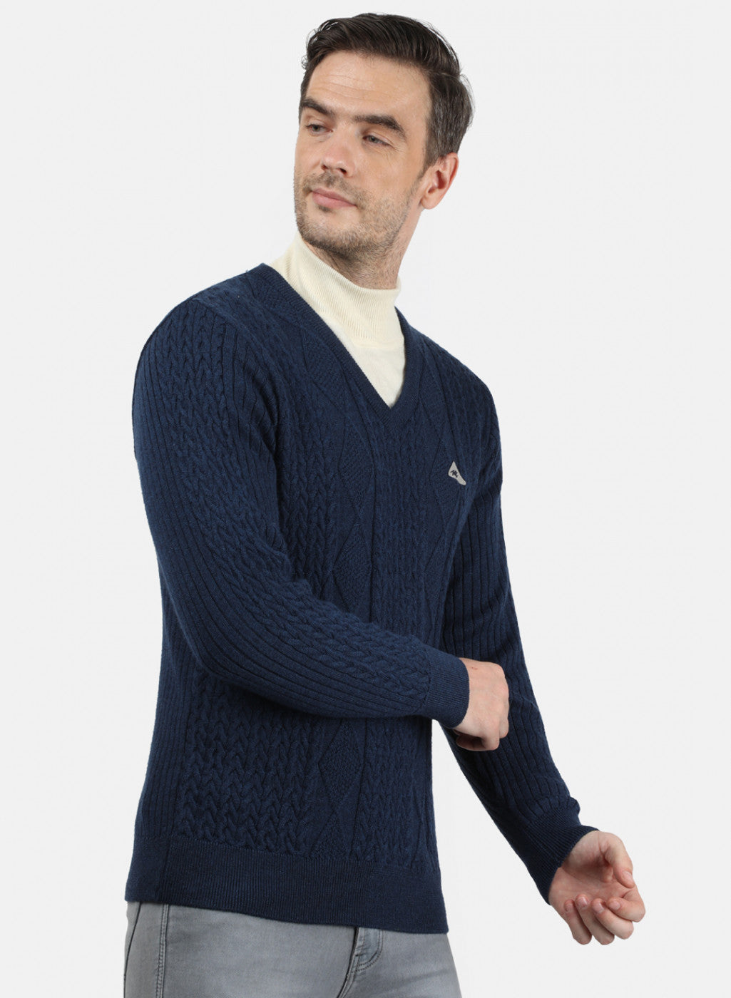 Men NAvy Blue Self Design Pullover