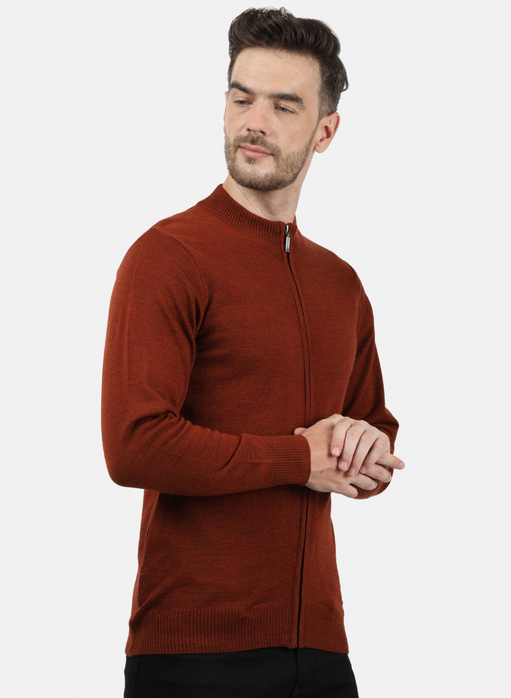 Men Brown Solid Pullover