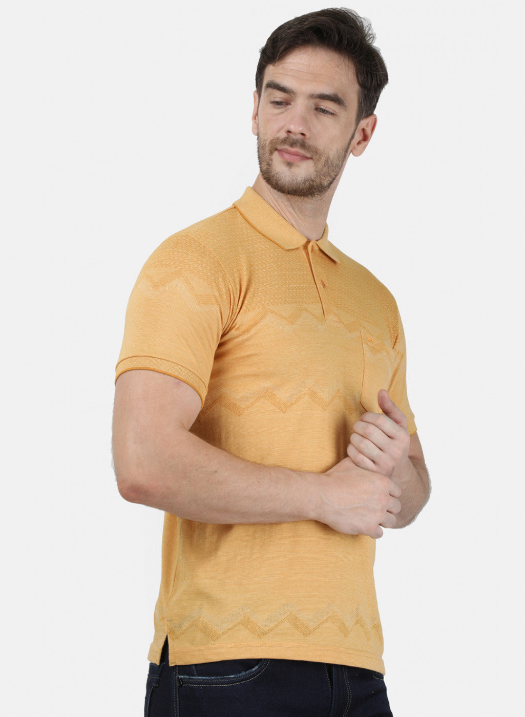 Mens Mustard Stripe Collar T-Shirts