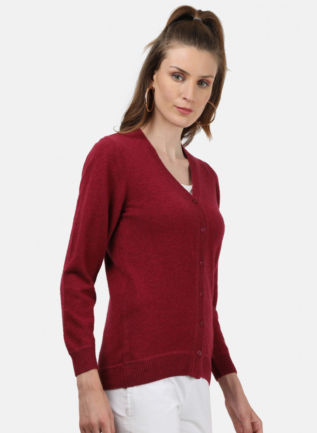 Women Maroon Solid Cardigan