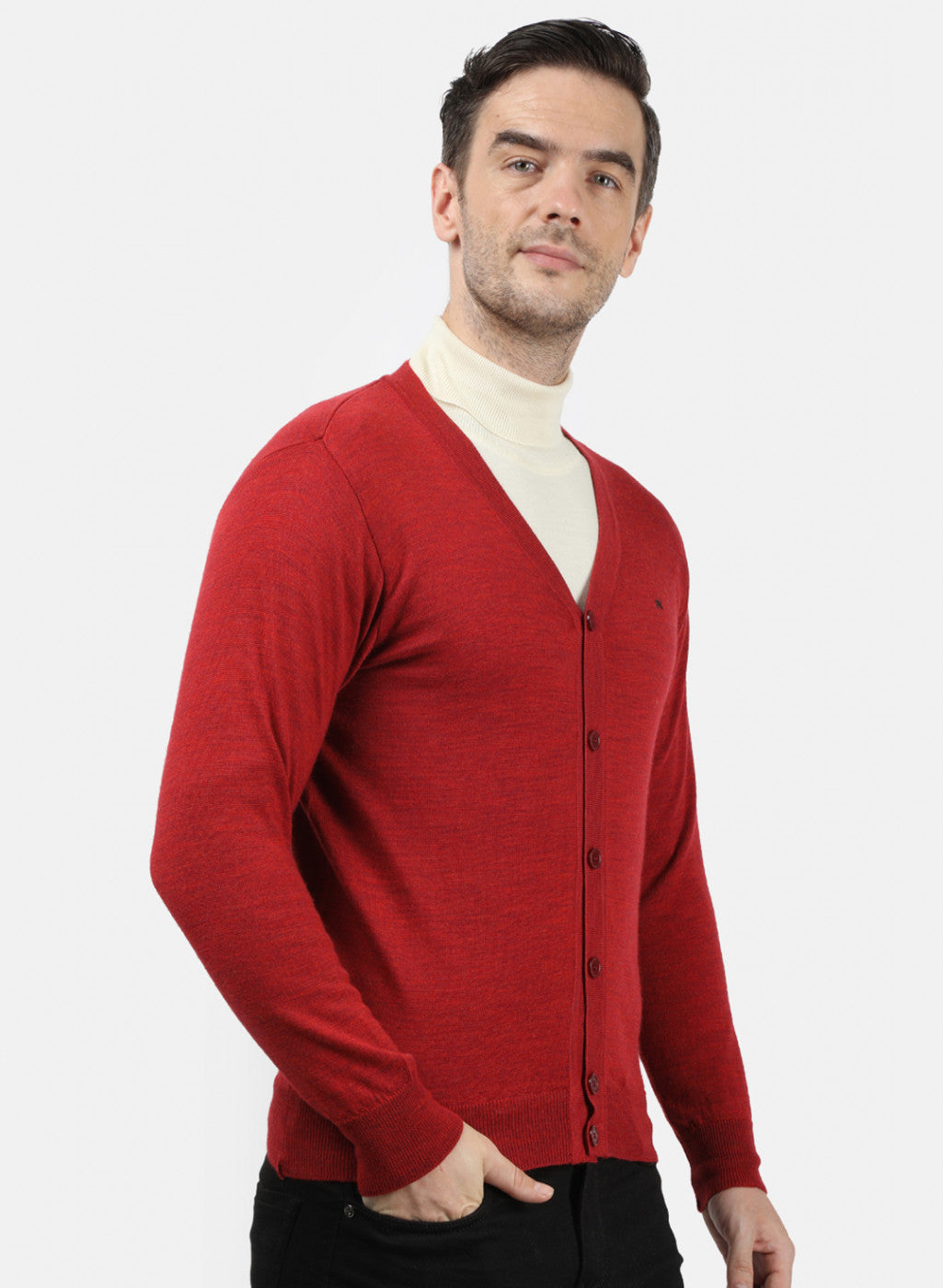 Men Red Solid Cardigan