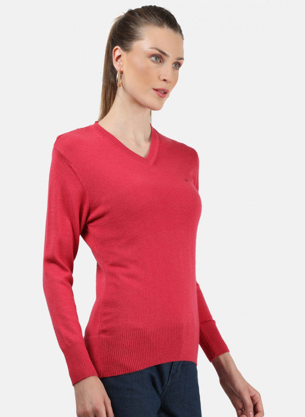 Women Pink V Neck Top