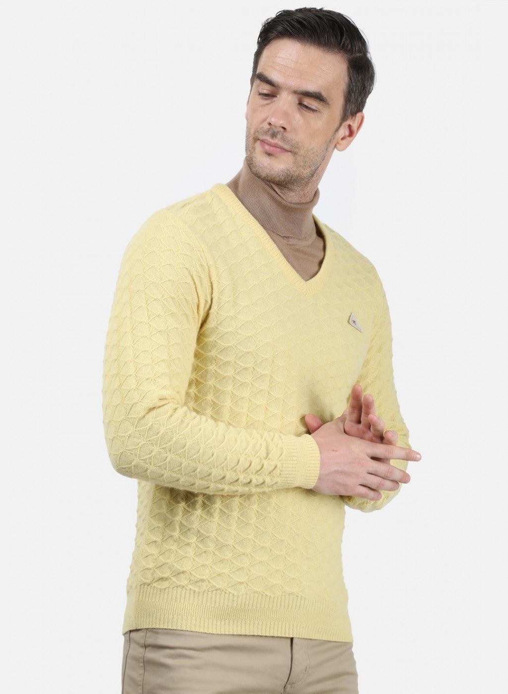 Men Yellow Self Design Pullover