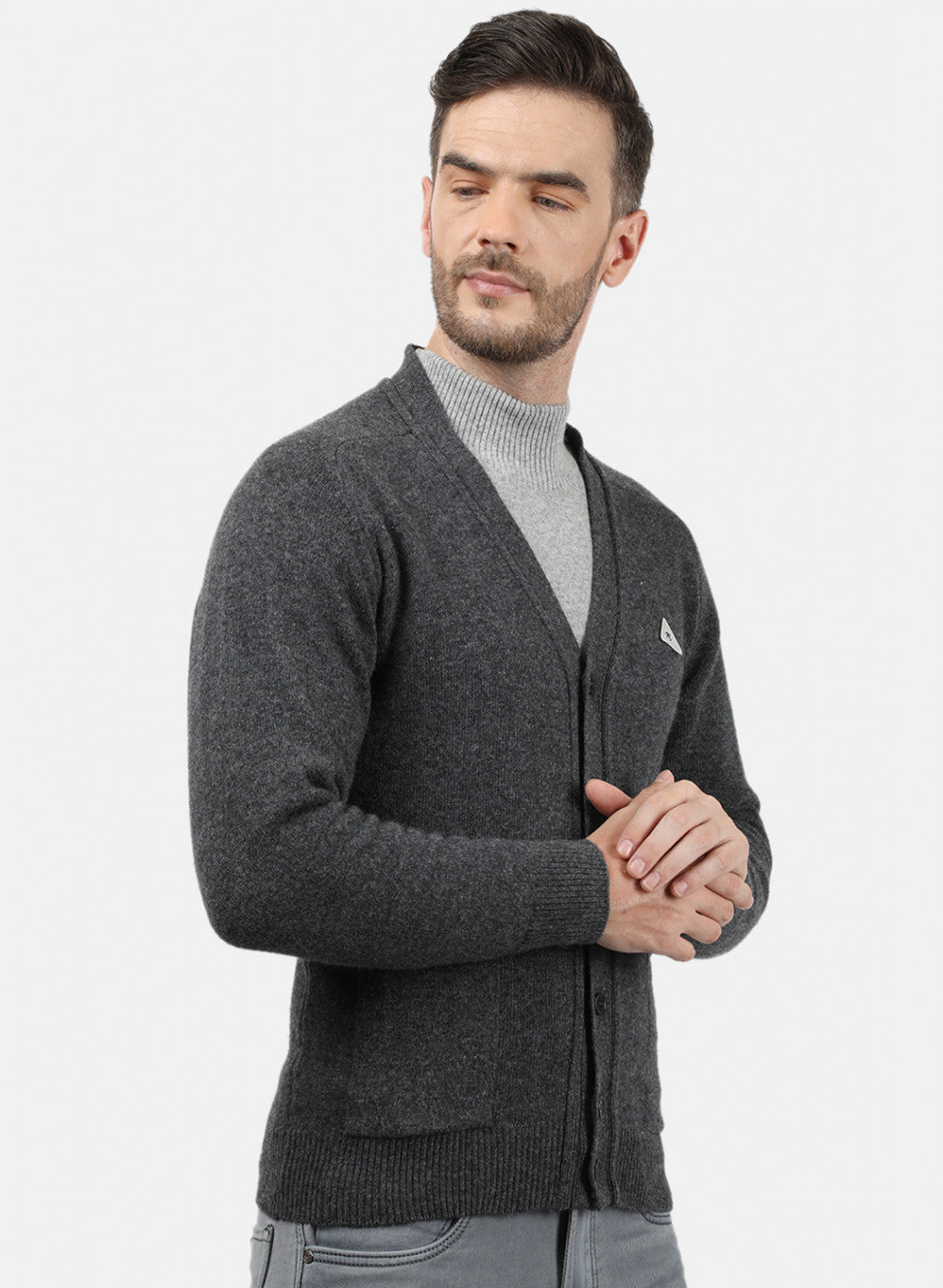 Men Dark Grey Solid Cardigan