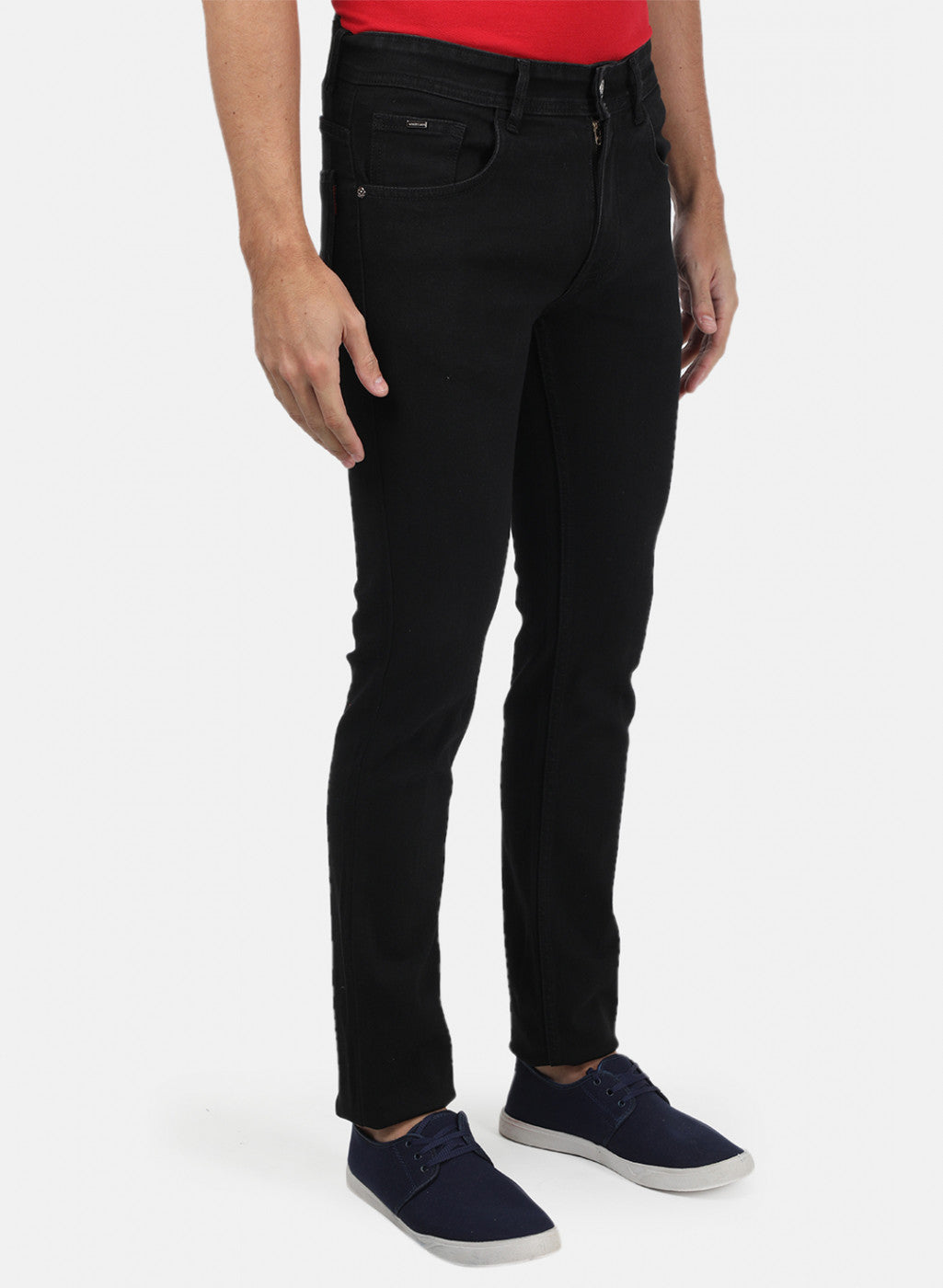 Men Black Plain Denims