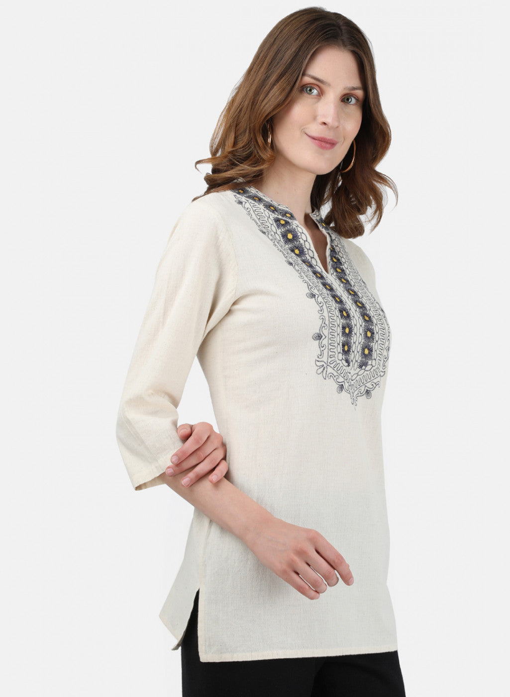 Womens Beige Embroidered Top