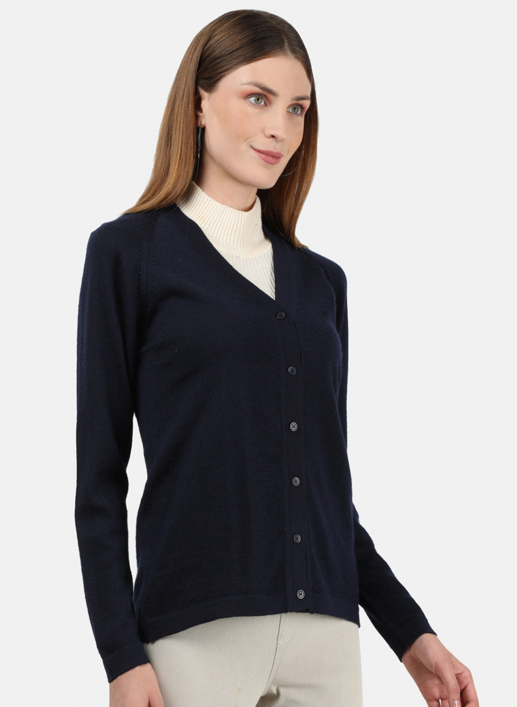 Women Navy Blue Solid Cardigan