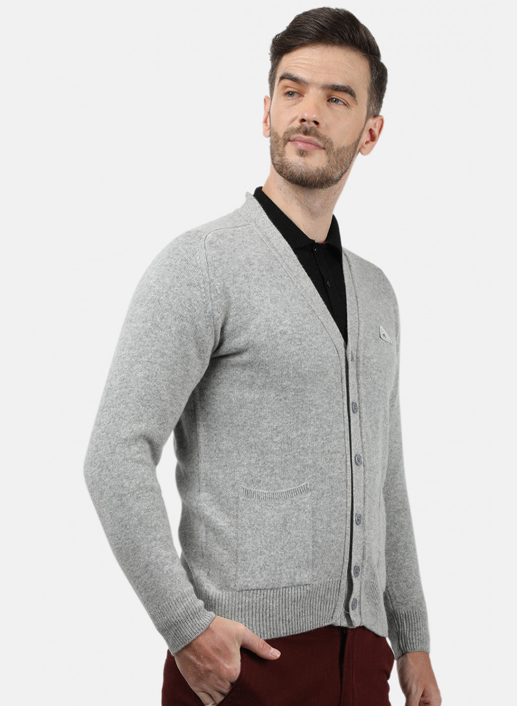 Men Grey Solid Cardigan