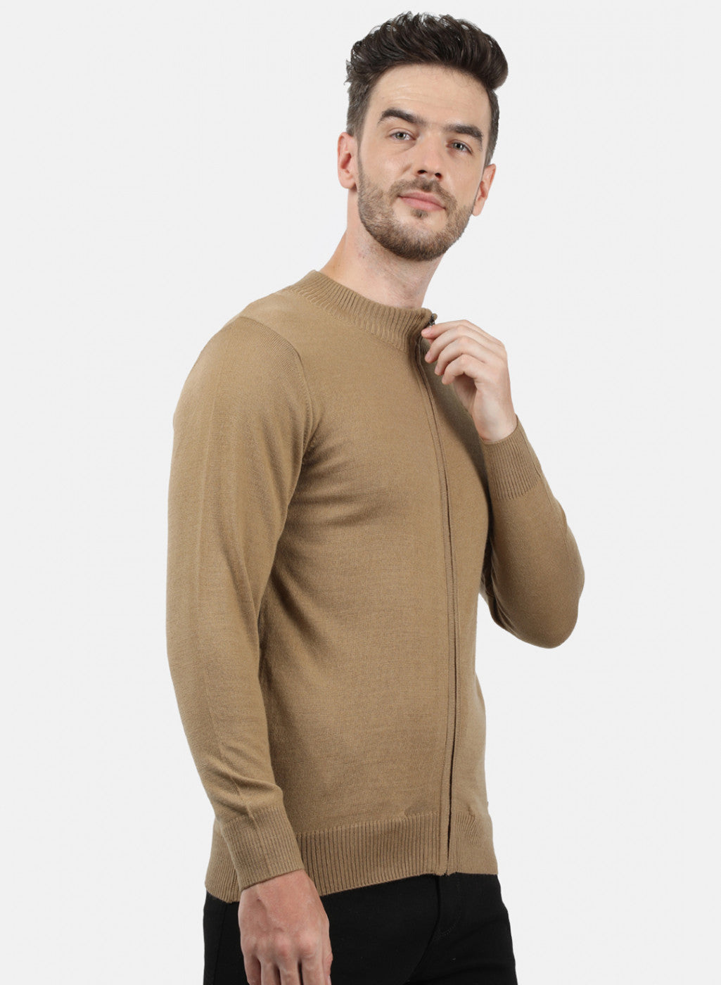 Men Light Brown Solid Pullover