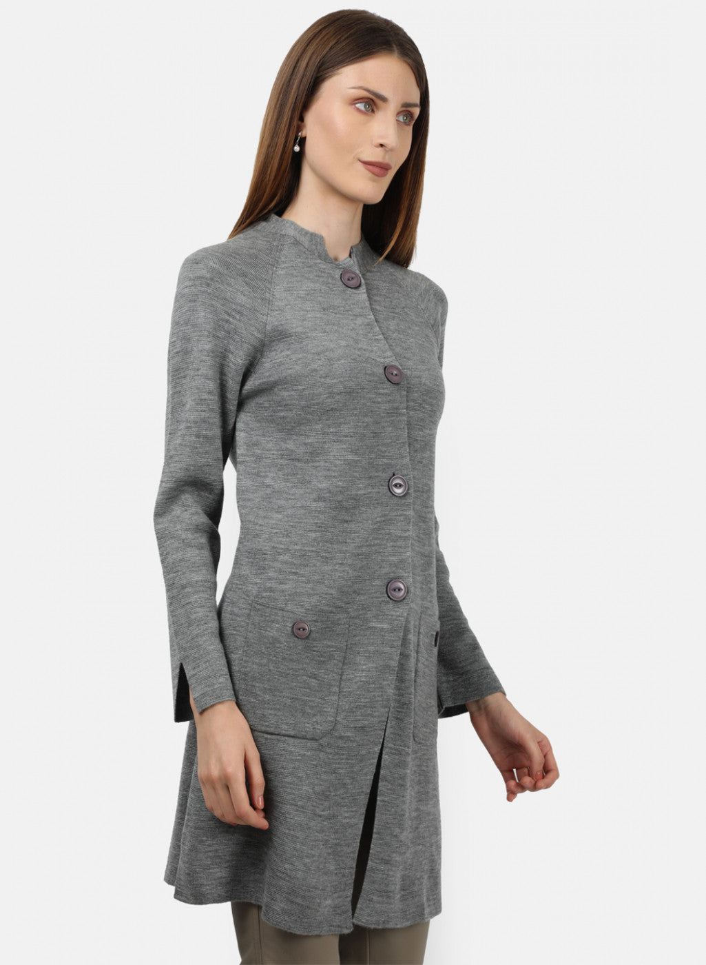 Women Grey Self Design Cardigan