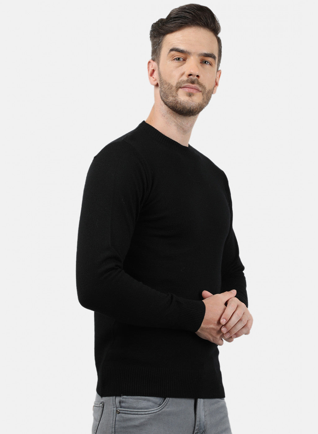 Men Black Solid Pullover