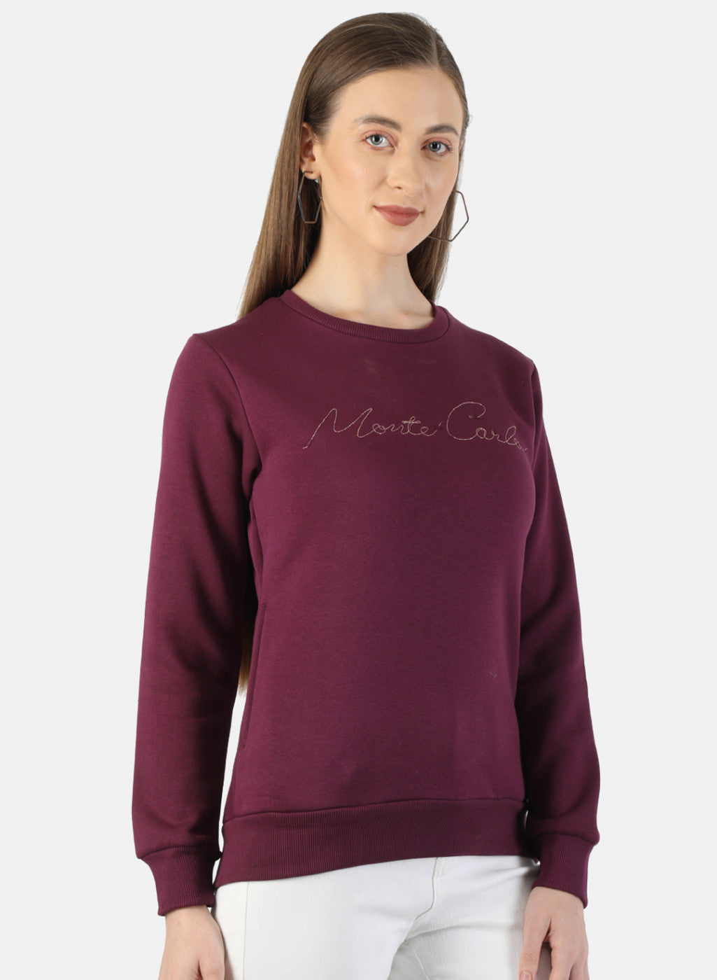 Women Purple Embroidered Sweatshirt