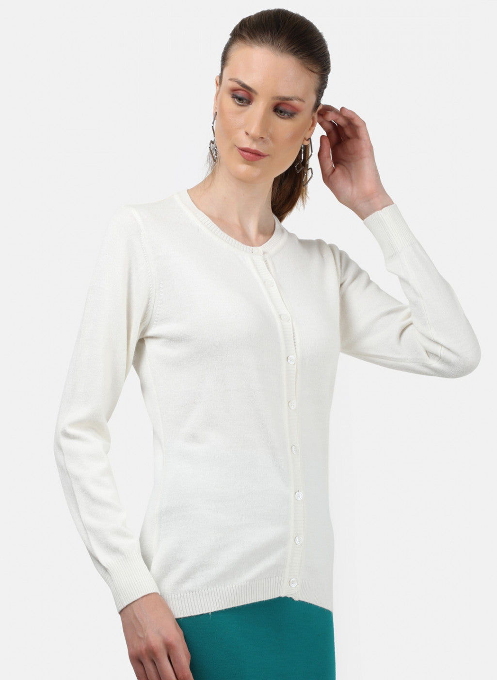 Women White Solid Cardigan