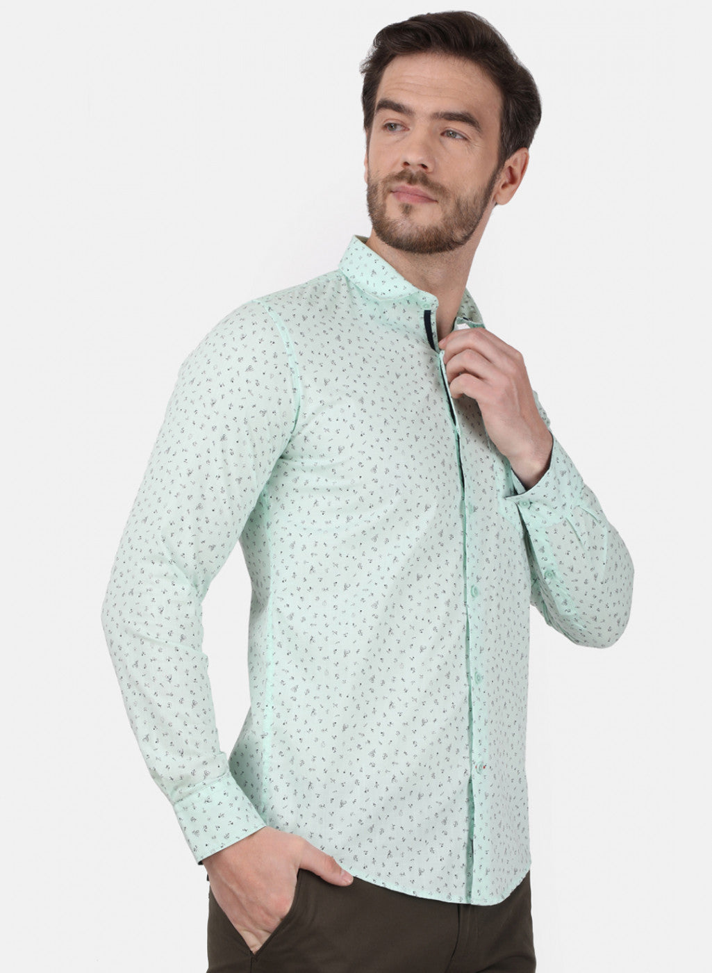 Mens Green Printed Shirt