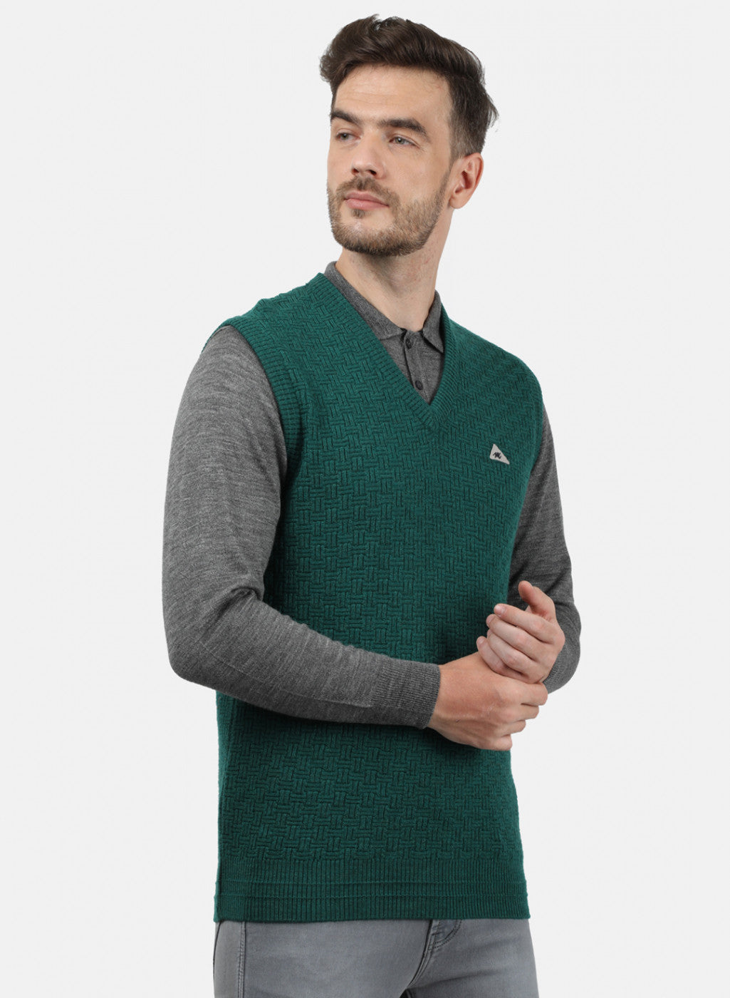 Men Green Self Sweater