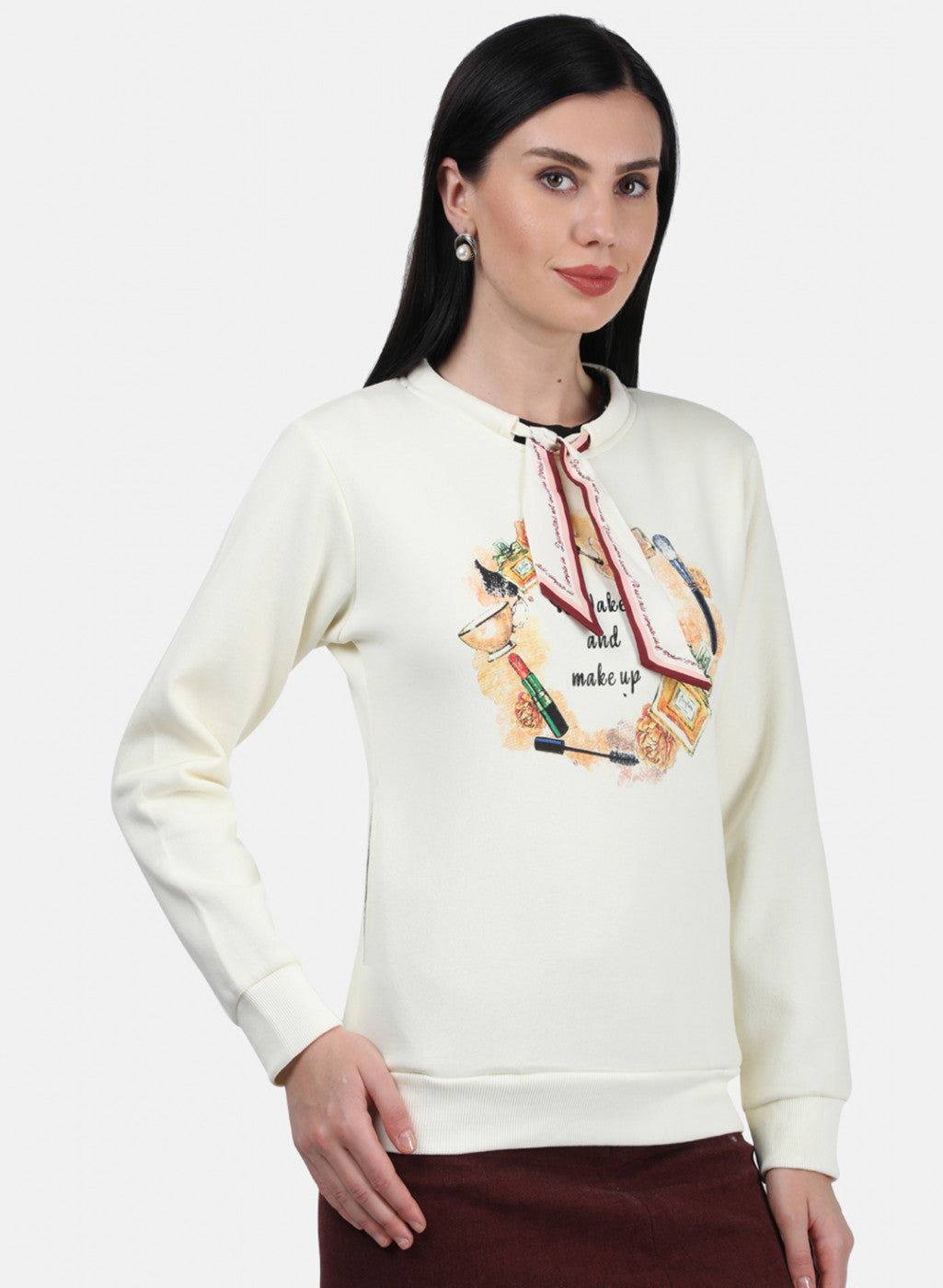 Women Off White Printed Sweatshirt