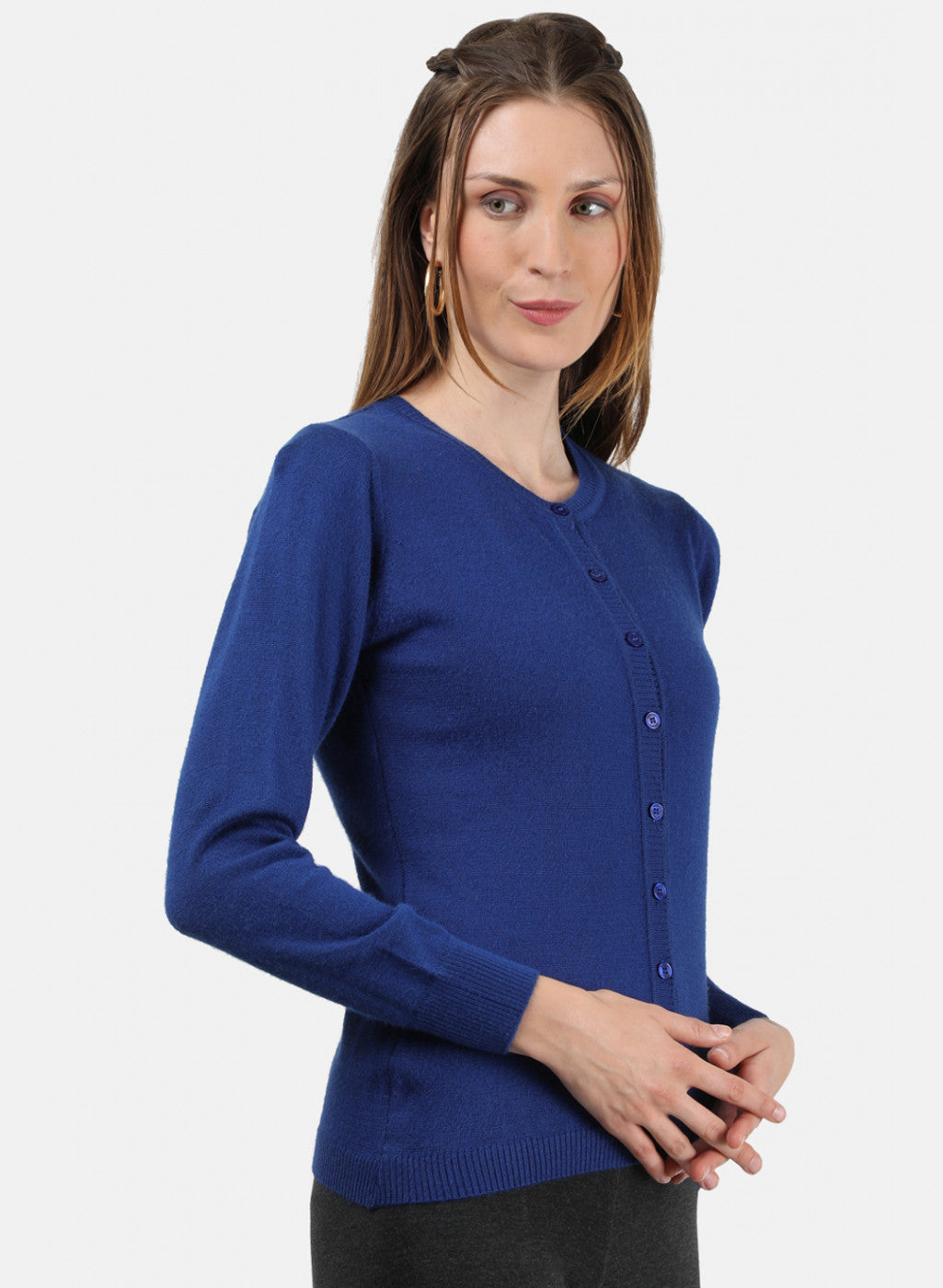 Women Royal Blue Solid Cardigan