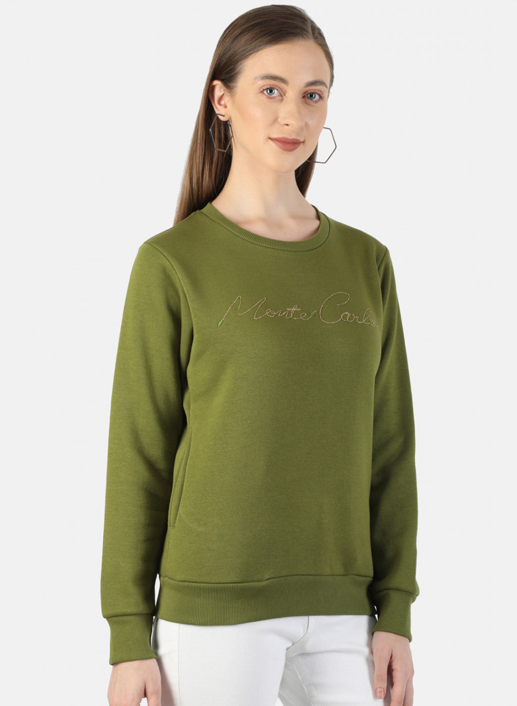 Women Green Embroidered Sweatshirt