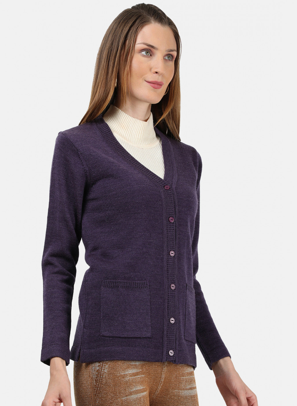 Women Purple Solid Cardigan