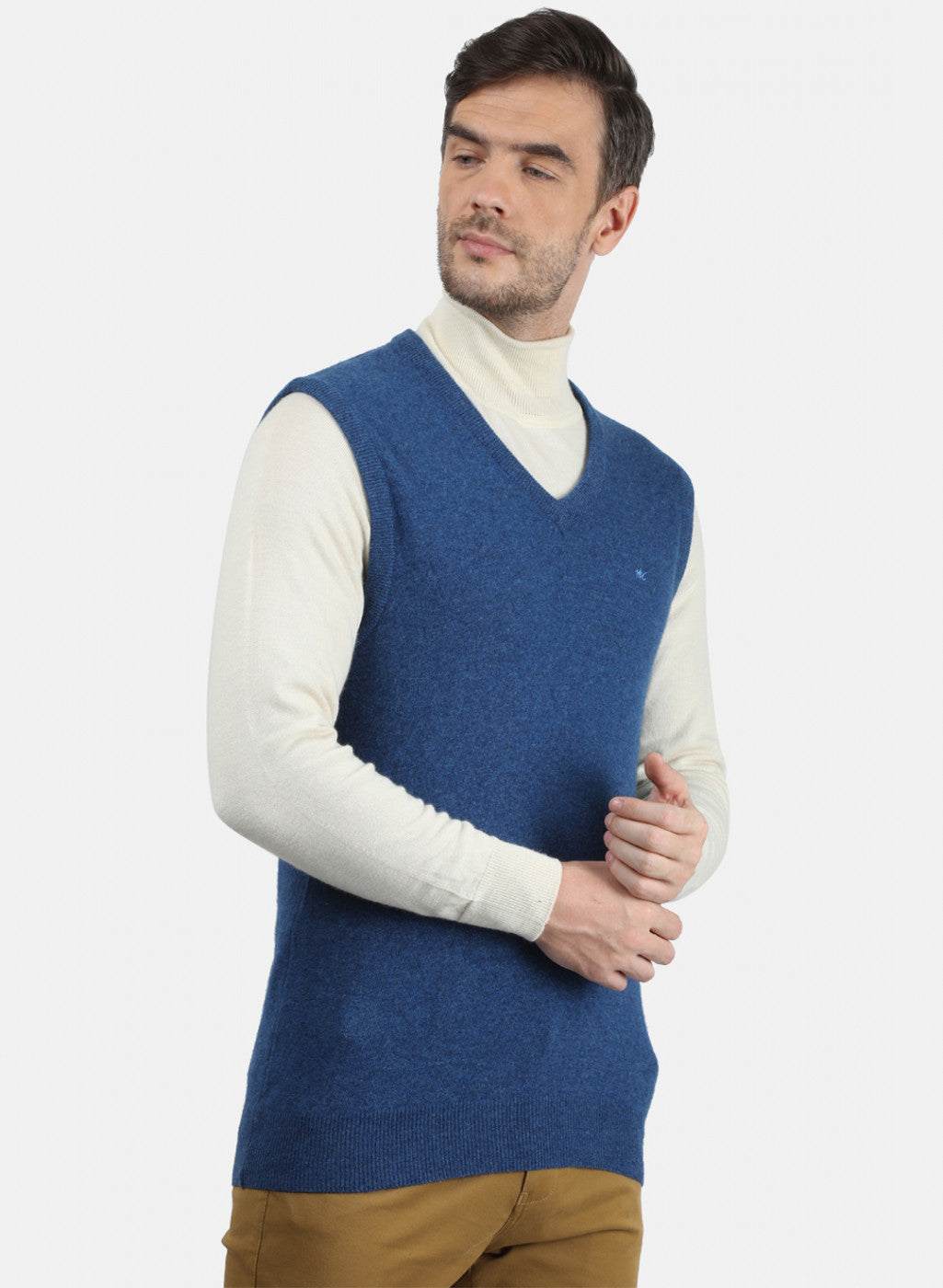 Men Blue Solid Sweater