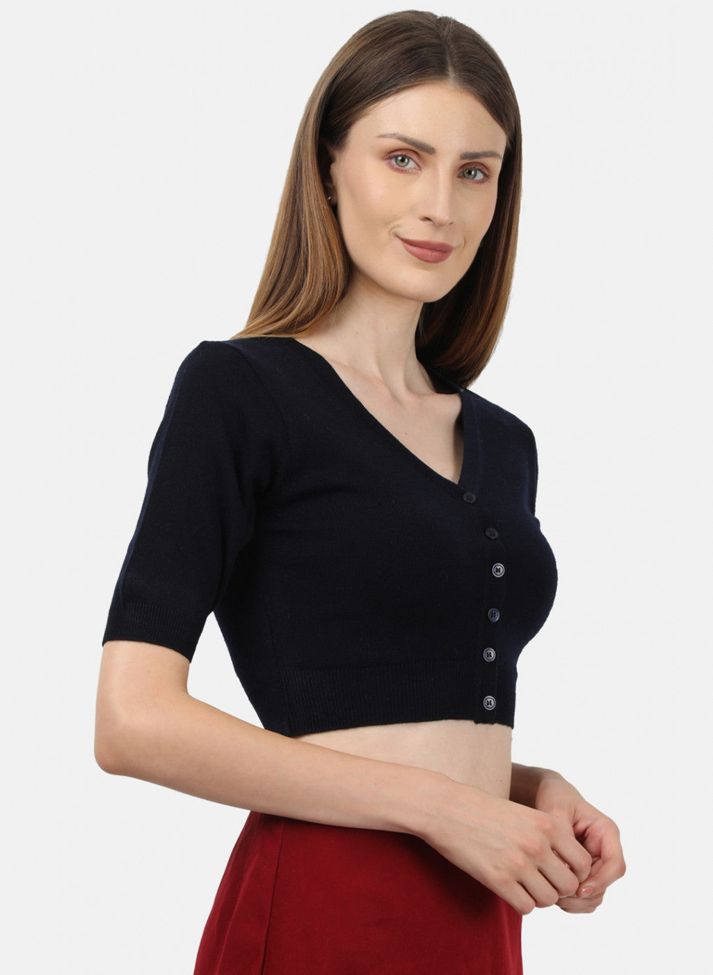 Women Navy Blue Solid Blouse