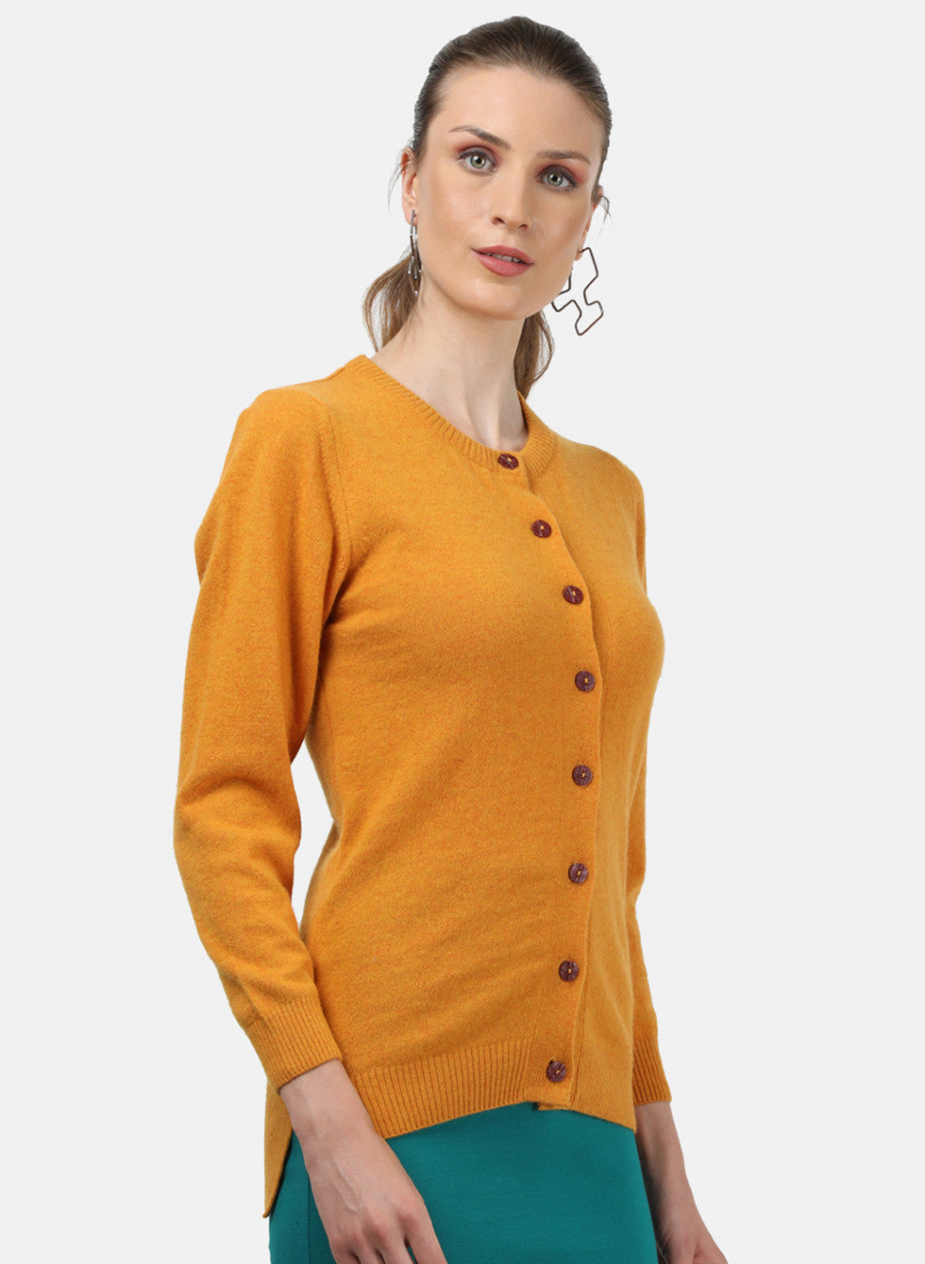 Women Yellow Solid Cardigan