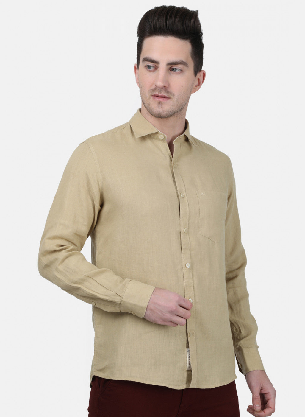 Mens Beige Solid Shirt