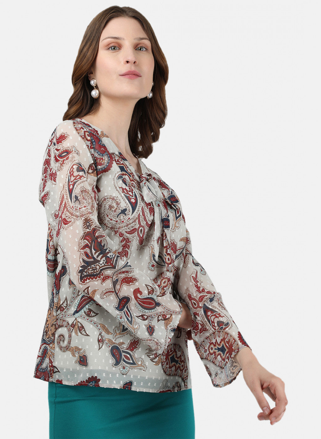 Womens Cream & Maroon Printed Top