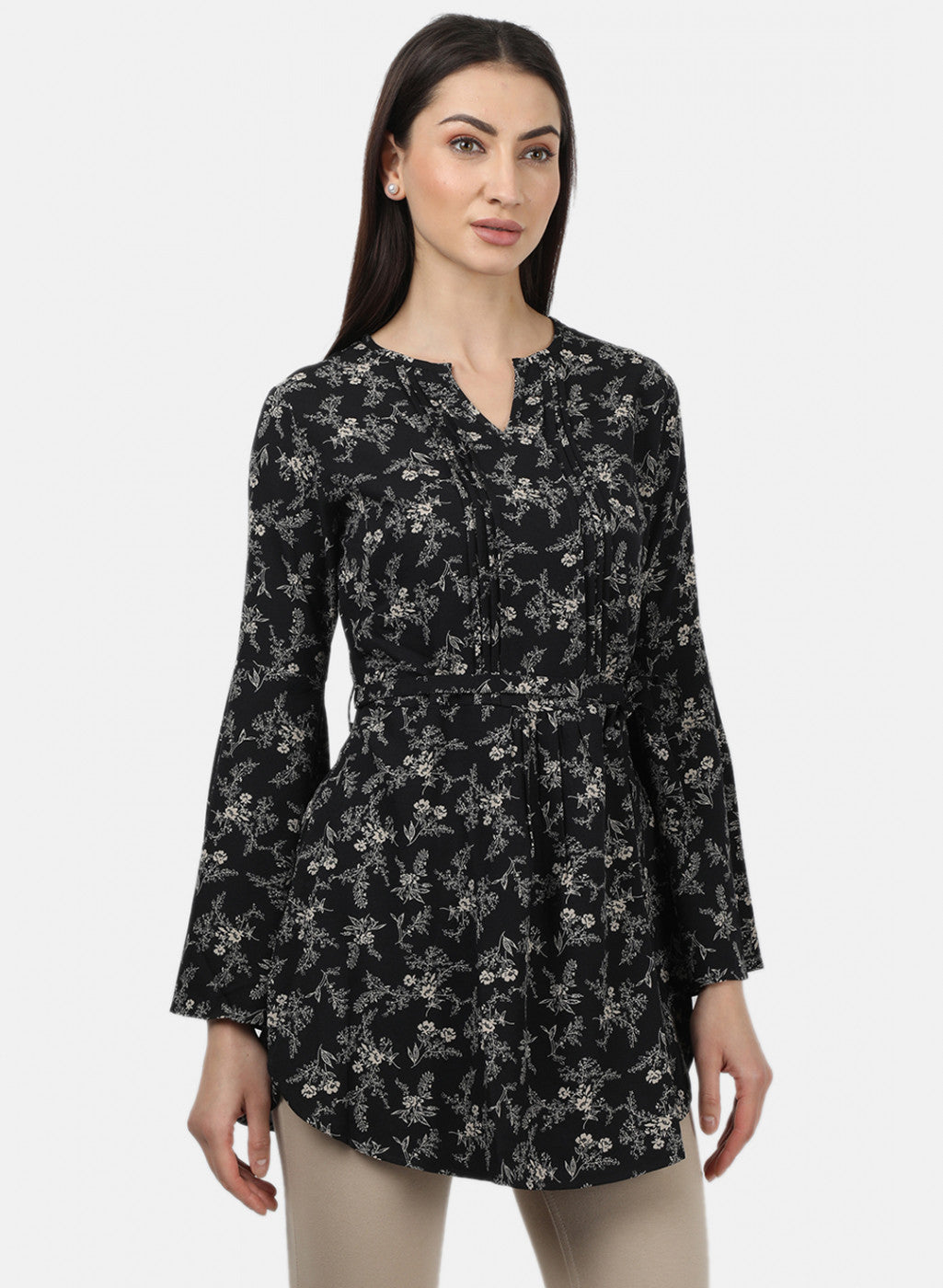 Womens Black Printed Tunics