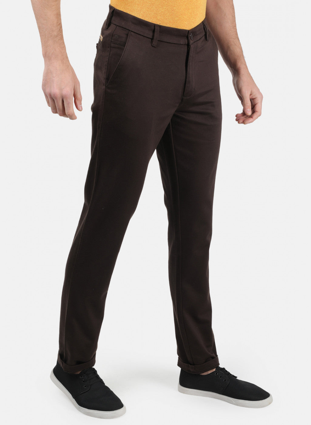 Men Brown Plain Trousers