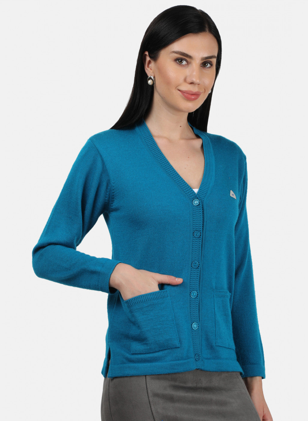 Women Blue Solid Cardigan