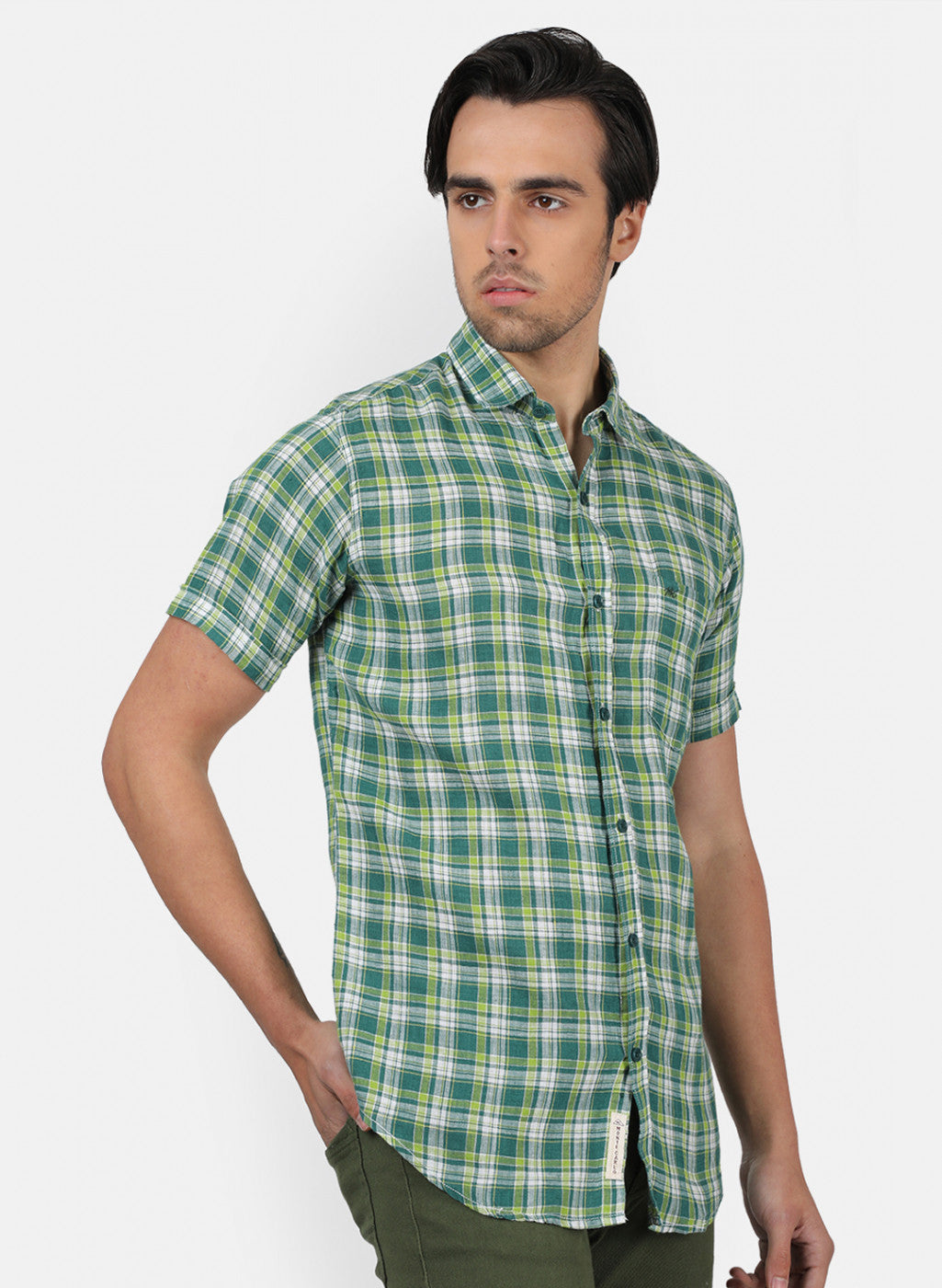 Men Green Check Shirts