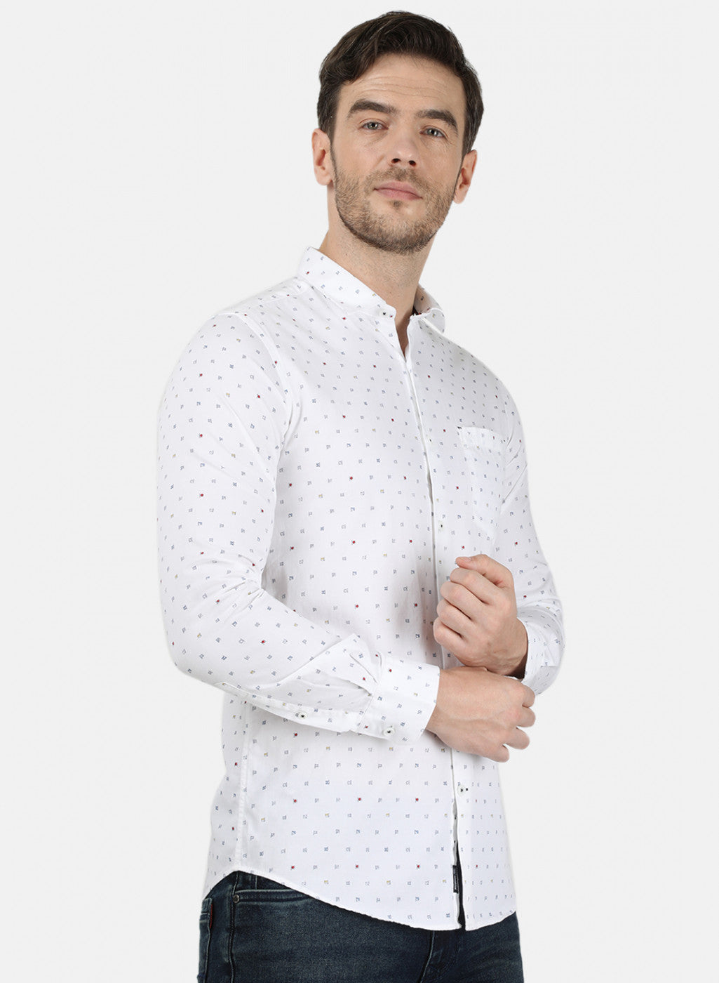 Mens White Printed Shirt